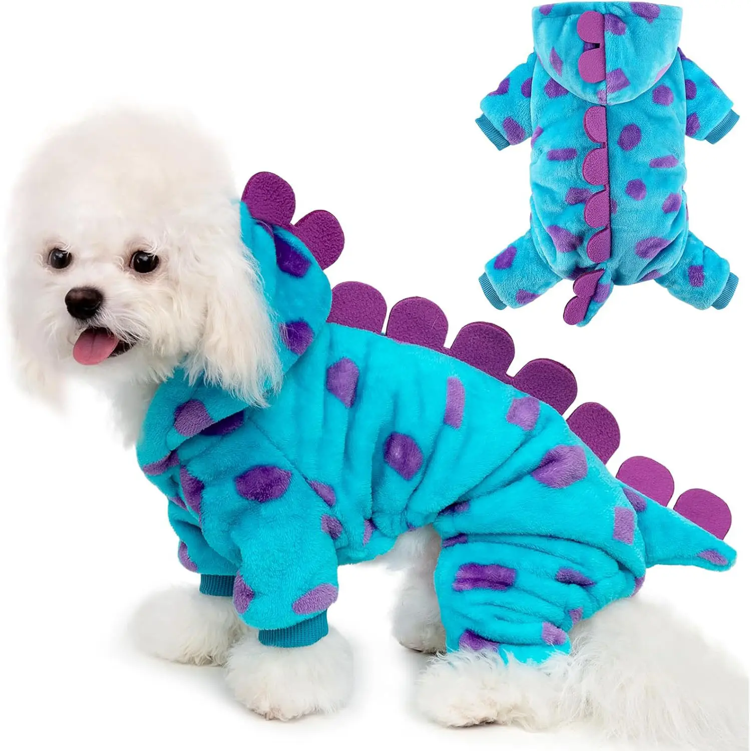 Dog Halloween Costumes Puppy Costume Dinosaur Costumes for Dogs Fleece Winter Dog Hoodie Pajamas for Small Dogs Cold Weather Pet Pajamas with 3D Spikes Design Pet Cat Clothes for Halloween