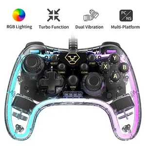 AOLION PC20 Wired Gaming Controller, RGB Transparent USB Gamepad with Turbo, Dual Vibration & Ergonomic Grip, Accessories for Gamers, Compatible with Windows PC, Switch, TV & PS3 Devices,