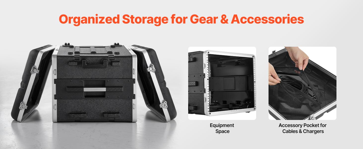 VEVOR 8U Rack Case, Standard 19 in Depth, Rolling Server Cabinet with Wheels, ABS Construction, Retractable Handle, Latches, for Amplifier (7U Rack Space + 1U Wheel Space), 18.4 in Internal Depth