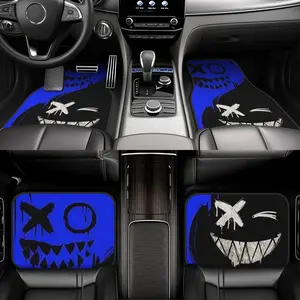 4-Piece Graffiti Demon Cartoon Pattern Car Floor Mat - Polyester Front and Front Seat Protection Mat, suitable for all models Car Accessory Automotive Floor Mats