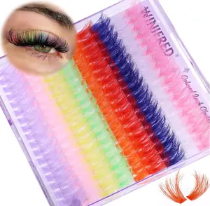 Colored Lash Clusters Eyelash Clusters D Curvature Eyelash Extensions 16MM Mixed Colorful Individual Lashes 80D Pink White Green Yellow Purple Blue Red DIY Rainbow Lash Extension by Winifred