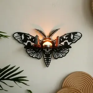 Wooden Moth Design Wall Decor, 1 Count Gothic Boho Wall Art, Wall Mounted Ornament Candle Holder  for Living Room Bedroom Office Decor, Boho Decoration