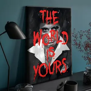 1 Piece Wrapped Wooden Frame Canvas Poster, Ready to Hang, Scarface World is Yours Poster Canvas Wall Art Aesthetic Printed Picture Bedroom Living Room Home Decoration