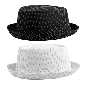 Men's Classic Striped Fedora Hat Flat Top Bowler Panama Trilby Jazz Cap