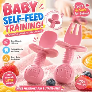 2pcs silicone fork and spoon teaching supplies, boys and girls early education set, self-feeding training products, Babies, Silicone Feeding Utensils