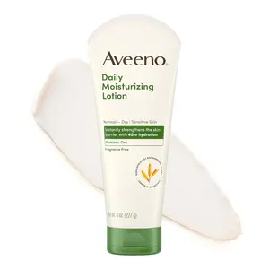 Aveeno Daily Moisturizing Body Lotion with Soothing Prebiotic Oat, Gentle Lotion for Women and Men Nourishes Dry Skin, Paraben-, Dye-, & Fragrance-Free, Non-Greasy & Non-Comedogenic, 8 Fl Oz