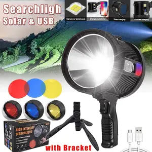 Rechargeable Spotlight, 900000 Lumens Super Bright Handheld Spotlight Flashlight, Handheld Large Flashlight Super Bright Outdoor Solar Spotlights Searchlight with Cob Light, 3 Mode, IPX5 Led Spot Lights for Outdoor,Hunting,Camping,Boating