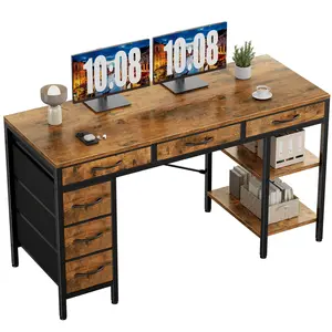 Computer Desk with 6 Drawers, 47 Inch Office Desk with Shelves, Reversible Gaming Desk, Corner Desk with Storage, Work for Home Office, Study, Living Room