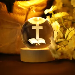 Glow Crystal Ball 3D Jesus Nativity LED Night Light with Wooden Base Perfect Christian Home Decor Unique Gift for Teens Adults Creative Desk Decoration