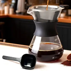 Pour over Coffee Maker with Stainless Steel Filter & Spoon, 13.5/20oz Glass Drip Pot, Reusable Manual Coffee Dripper, No Paper Filters, Coffee Brewer
