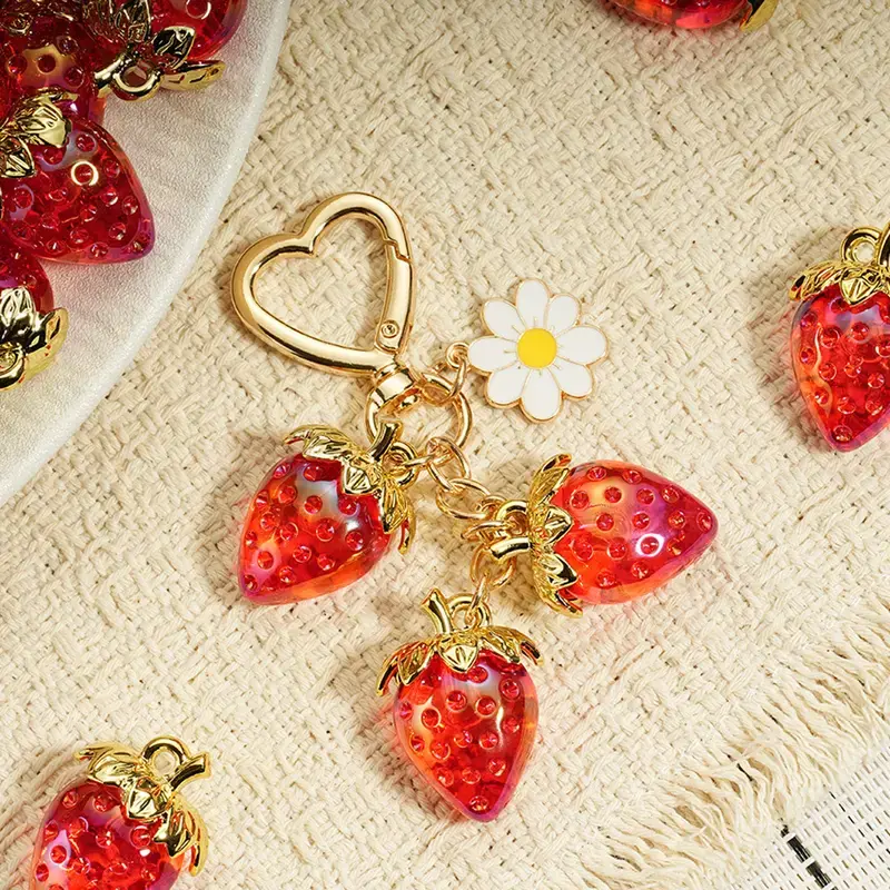 Cute Strawberry Design Sparkly Bag Charm, Fashionable Bag Keychain for Women & Girls, Trendy All-match & Exquisite Bag Charm for Birthday Gift, Purse Accessories Smartphone