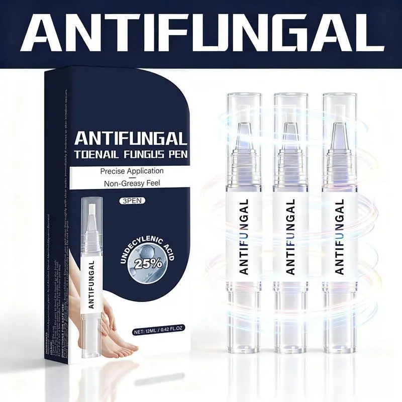 Antifungal Toenail Fungus Pen 3-Pack 25% Undecylenic Acid Menthol Infused Formula for Thickened Fragile Nails Precise Application Non-Greasy Feel Botanically Enhanced, Nail Care, Fungal Nail Solution