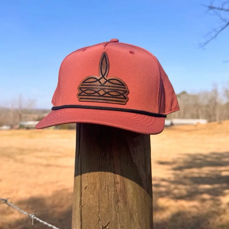 Boot Stitch Leather Patch Vintage Style Western Rope Trucker Hat