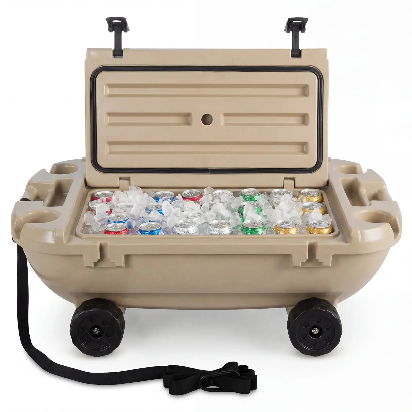 VEVOR Floating Cooler, 40 QT Floating Ice Chest with Dry Storage, Wheels Tow Rope, Premium LLDPE Amphibious Drink Cooler for Water Land, Stable Cruiser on Lake, River, Pool, Beach, Kayak, Apricot