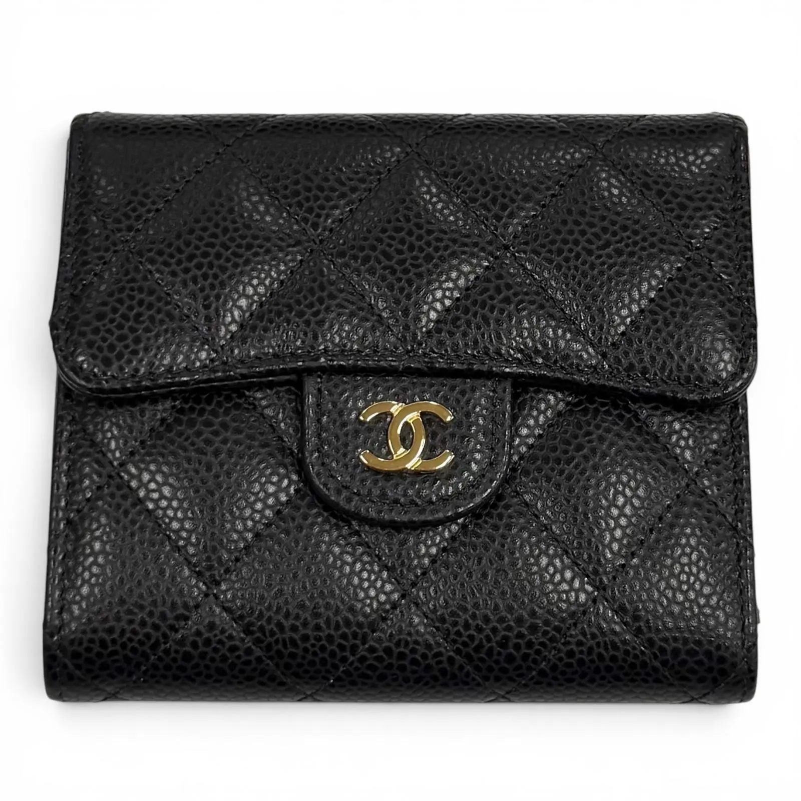 Pre-owned CHANEL Calfskin Small Leather Goods Matelasse Caviar Skin Trifold Wallet