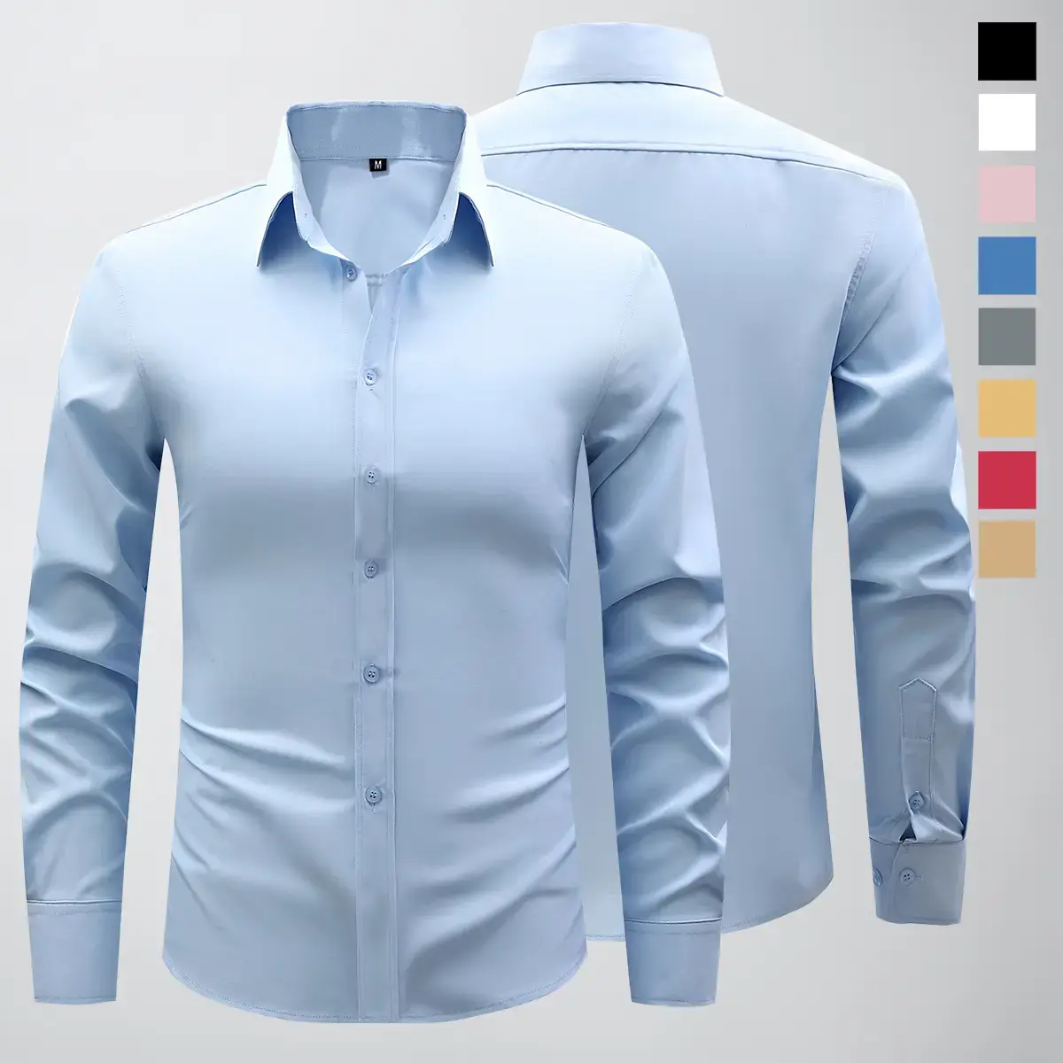 Men's Long Sleeve Business Casual Button-Up Shirt, Modern Slim Fit Collared Top, Wrinkle-Resistant for Work, Based, Plain, Wardrobe Staples, Male, Men's Clothing, Fitted
