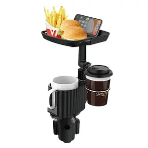 Two-In-One Car Cup Holder Extender Tray with Single Cup Holder, Multi-Functional Detachable Car Cup Holder Tray, 360° Rotating Adjustable Base, Multifunctional Cup Holder