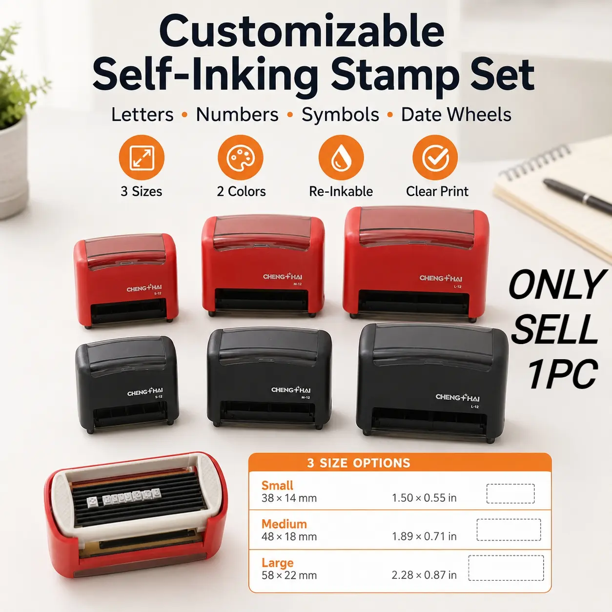 Adjustable Self-Inking Date Numbering Stamp Set, Date Stamper Self Inking, Alphabet Letter Number Symbol Combination Press Stamp with Clear Print, DIY Craft Rubber Seal for Office Documents, Records, Receipts, School Home Business Supplies