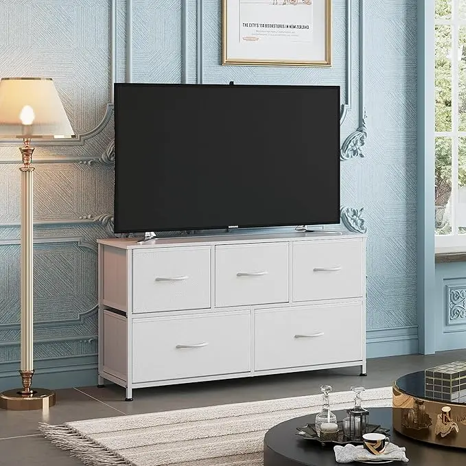 Portable 5‑Drawer Fabric Dresser – Steel Frame, Wood Top & Foldable Drawers