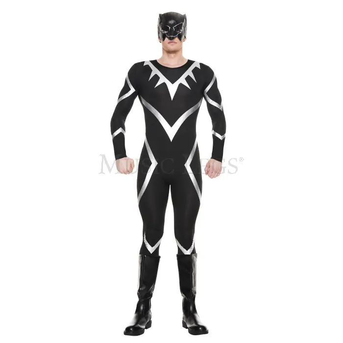 212 MAIN Pet Panther Cosplay Bodysuit Set - Black & Silver Long Sleeve Metallic Polyester-Elastane Blend Animal Costumes, Medium 2-Piece Dog & Cat Clothes with Panther Mask, Menswear Alternative Outfit