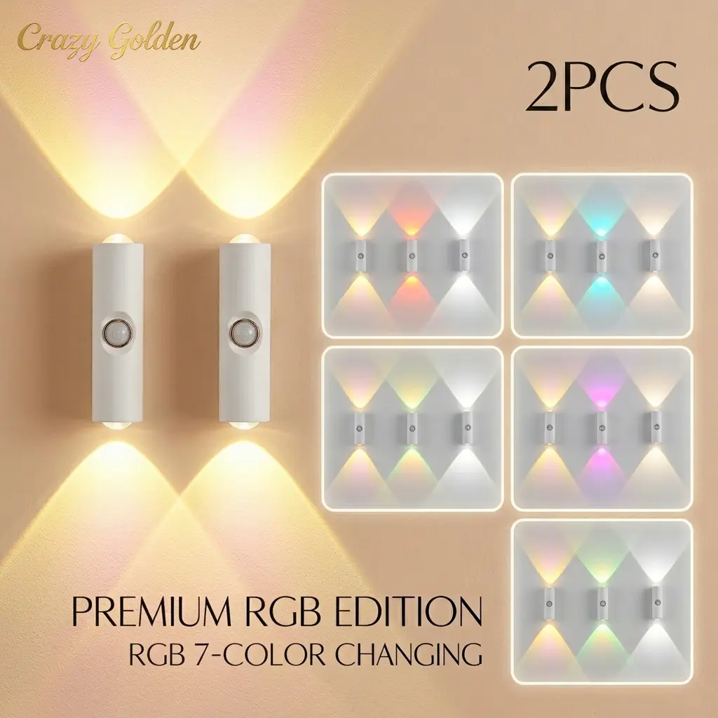 2 PCS Smart LED Night Light with Motion Sensor RGB Gradient Ambient Lighting USB Rechargeable Magnetic Wall Lamp for Bedroom Entryway Hallway Desk Stairs
