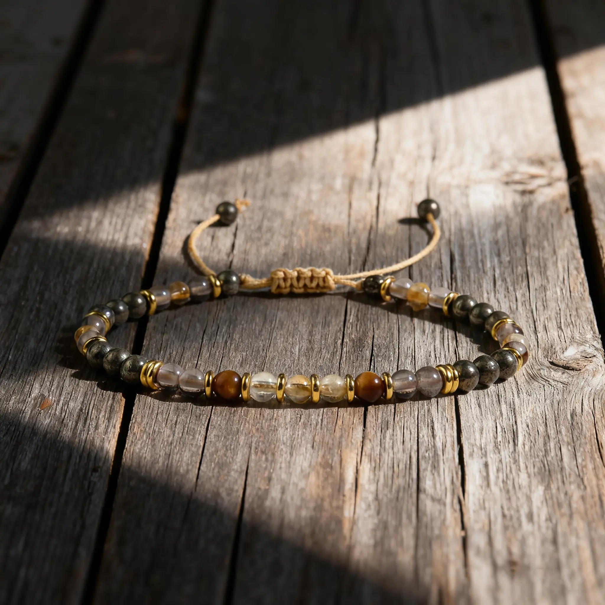 Natural citrine Tiger eye & Pyrite Somky Quartz Beads Power Gemstone Healing Reiki Crystal Women Men Yoga Minimalist Bracelet