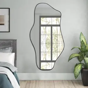 Modern Oblong Frameless Mirror 47.2"x23" Irregular Shape Metal Hooks for Hanging Entryway Living Room Decor Installation Lightweight