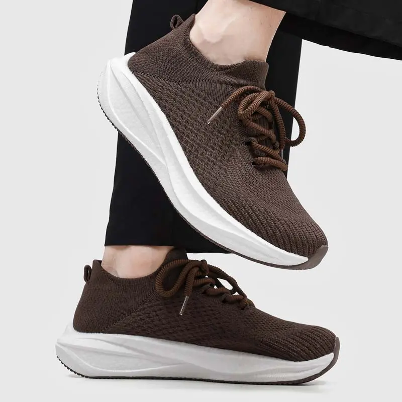 Men Women Knit Sock Sneakers, Adjustable Lace Up Platform Walking Shoes, Cushioned Non Slip Breathable Lightweight Running Shoes Casual Workout Travel Footwear