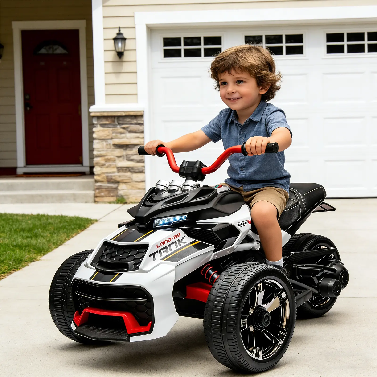 GARVEE 12V 3-Wheeler Electric Ride-On Vehicle with Injecting Plastic Wheels for Ages 3-7 with 2x55W Engines, 7AH Battery, Speeds 3-7 km/h, LED Lights, 2 Speed Settings, Music, USB, Available in Multiple Colors