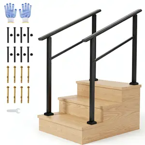 Garvee Adjustable Black Aluminum Stair Handrail Kit for 3 Steps – 2 Pack with Iron Poles, ADA Compliant Safety Rail, Weather & Corrosion Resistant, Easy Install for Porch, Deck, or Concrete Stairs