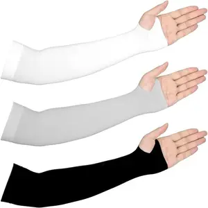 Arm Sleeves with Thumb Hole 1 Pack UV Protection Ice Silk Cooling Sleeve for Outdoor Sports Cycling Hiking Unisex Nylon Tattoo Cover White Gray Black