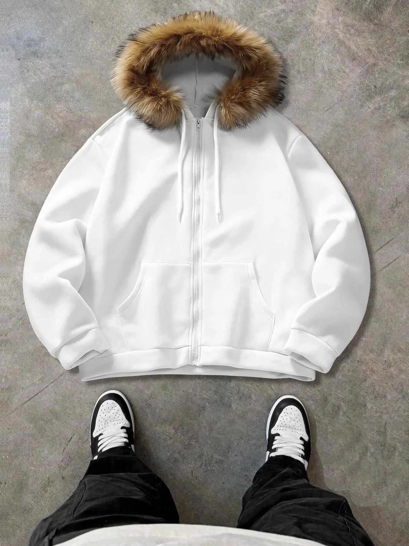 Men's Faux Fur Hoodie Jacket, Winter Casual Outerwear, Warm & Stylish Design, Perfect for Daily Wear, Trendy Men's Fashion, Coats