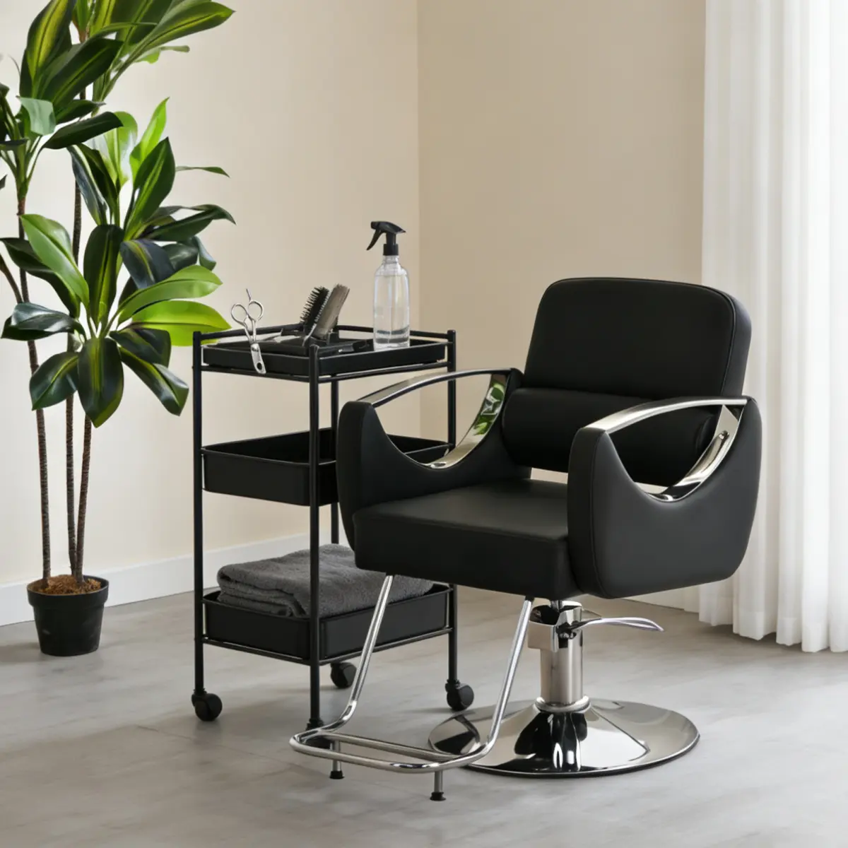 Classic Hydraulic Lift Barber Chair - PU Leather Adjustable Sit-Down Salon Furniture for Hair Stylists, 360-Degree Rolling Swivel, Easy-Setup Commercial Black Salon Chair