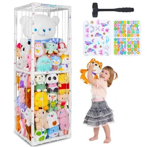 Stuffed  Storage Zoo Thicken PVC Tube   Storage Organizer with Elastic Band Large Stuffed  Holder for  Playroom Bedroom Room Furniture Plush Storage, White