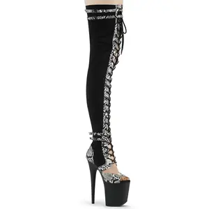 Pleaser Flamingo-3027SP Womens Thigh High Boots in Black Suede/Black