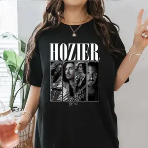Hozier Bootleg Vintage T-Shirt Unisex Fashion Full Size Full Color for Man & Woman Casual Cotton Top with Figure Pattern Crew Neck Drop Shoulder Half Sleeve Basic Elastic Garment Grey Knit Ribbed Smooth