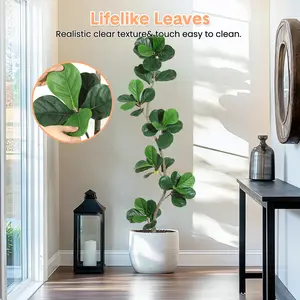 OUTGOODS Artificial Fiddle Leaf Fig Tree, Fake Plant with Black Nursery Planter, Large Faux Tree for Home Office Indoor Outdoor Decor, Housewarming Gift