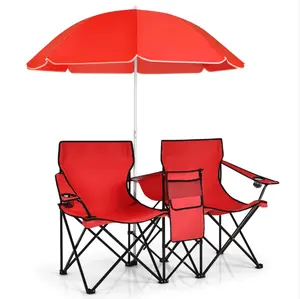 Giantex Double Folding Camping Chair with Canopy | Portable Outdoor Loveseat for Patio, Beach & Camping, Camping Seat, Patio Chair, Lawn Chair, Picnic Chair