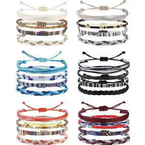 Boho Surfer Anklet Set – Colorful Waterproof Braided Rope Bracelets (4/24 PCS)