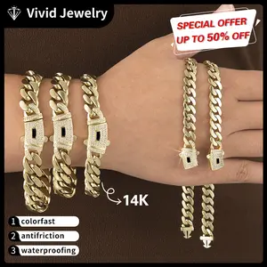 14k Gold Plated Miami Cuban Link Chain Bracelet, Thickened, Dense and Chunky 7.5/8.5 inch-Hip-Hop Jewelry for Men/Women Hypoallergenic Material, Sweat-Resistant, Chunky Gold Bracelet for Streetwear, Dates and Daily Wear, Trendy Accessory Gift