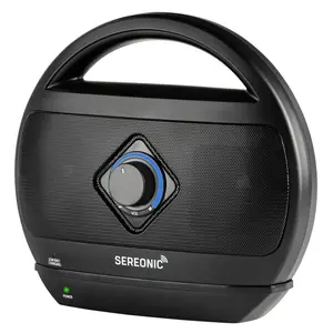 360 Stand Sereonic SRN-BT-300-BK Portable Wireless TV Speaker - Black, Rechargeable Bluetooth Audio Device with Adjustable Plug Compatibility, Charging Handle, Earbuds-Ready Complete Kit