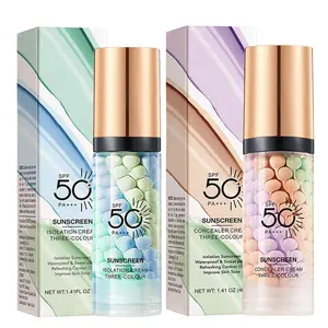 Three-Color Protective Isolation Cream with SPF 50Coverage, Brightening & Oil-Control Moisturizer forColor Correction, Waterproof & Sweatproof Makeup Base