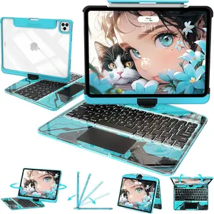 NAIDUN Latest 360 Swivel Keyboard with Y2K style tranparent case for iPad Tablet Accessories ipad case Digital Products Device