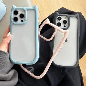 Cute 3D Cat Ears Border Phone Case Casing For iPhone 17 Pro Max 16 15 14 13 XS Clear Soft Cover Lovely INS Style Fashion Aesthetic Girls Women Protective Shockproof