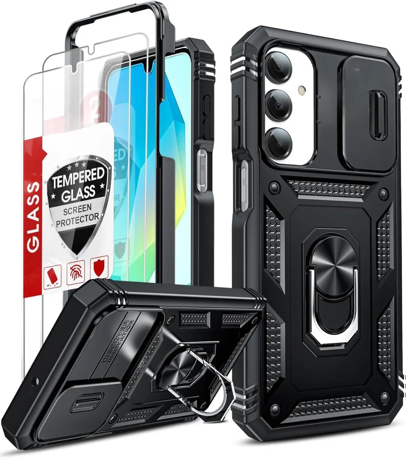 Sansumg Galaxy A16-5G Phone Case: Galaxy A16 5G Screen Protector [2 Packs] with Camera Cover, Military-Grade Heavy Duty Protection Cell Android Basic Funda para Samsung Galaxy A 16 5G Phone, Black
