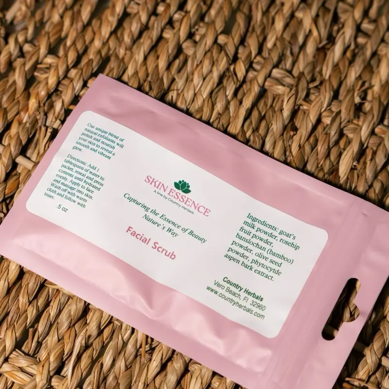 Skin Essence Facial Scrub - One Use - Goat's Milk Powder & Rosehip Fruit Powder Formula - Country Herbs Brand - 5 oz