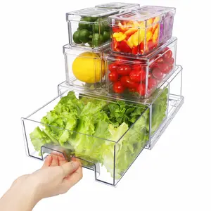 AISOON 7 Pack Stackable Fridge Organizers with Pull-Out Drawer, BPA-Free Food Storage Bins for Vegetables, Fruits & Drinks