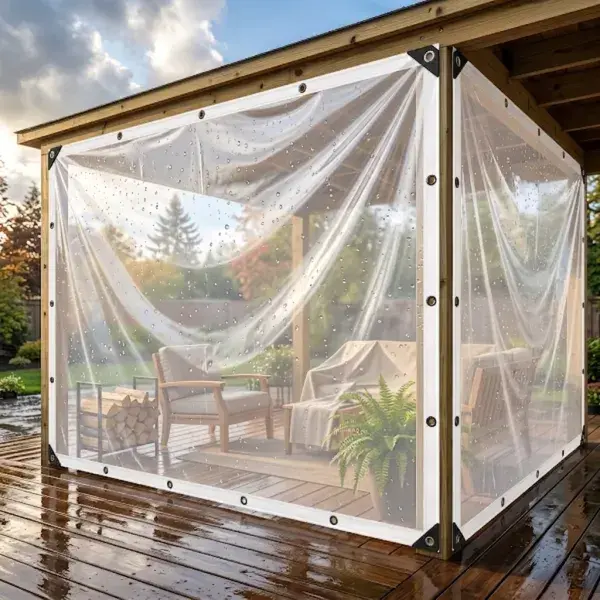 Heavy-Duty Clear Vinyl Tarpaulin - 10x13 ft Outdoor Transparent Waterproof Canopy with Reinforced Circular Fixing Devices, Windproof Portable for Patios dustproof protection rivet reinforce