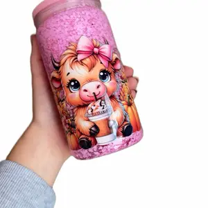 Highland Cow Glitter Snow Globe Tumbler 16oz Pink Personalized Cup Handmade Custom Drinkware Gift with Adorable Cow Design