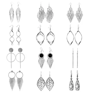 12 Pairs Silver Dangle Earrings Set - Bohemian Drop Earrings for Women, Vintage Statement Jewelry for Daily Wear